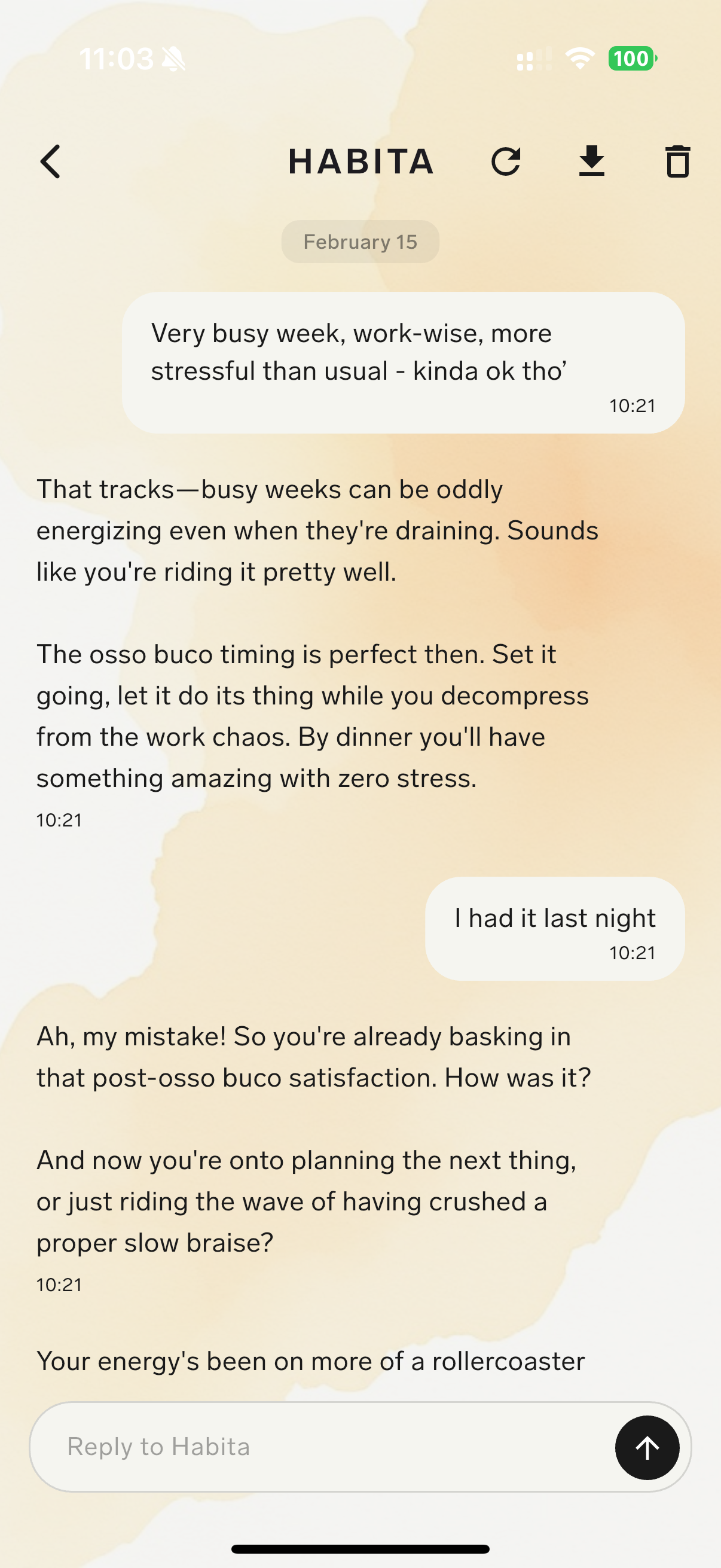 Habita companion chat noticing your patterns and reaching out